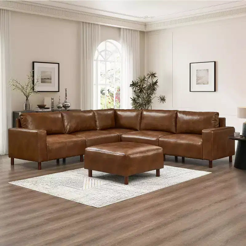 GDFStudio Darcy 104 Canapé sectionnel moderne 5 places en similicuir avec pouf