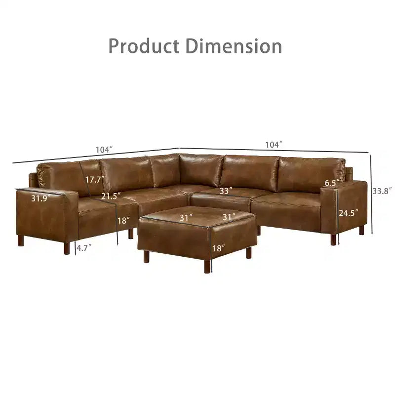 GDFStudio Darcy 104 Canapé sectionnel moderne 5 places en similicuir avec pouf