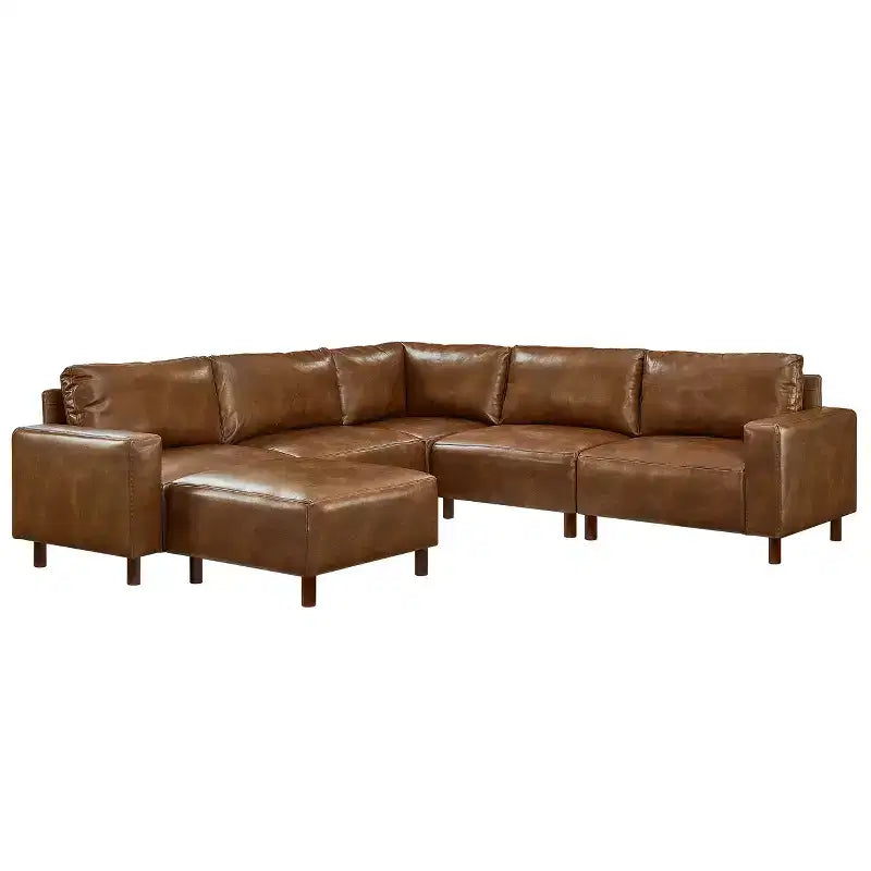 GDFStudio Darcy 104 Canapé sectionnel moderne 5 places en similicuir avec pouf