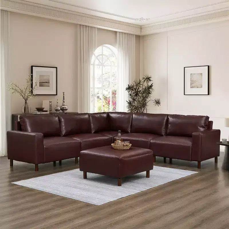 GDFStudio Darcy 104 Canapé sectionnel moderne 5 places en similicuir avec pouf