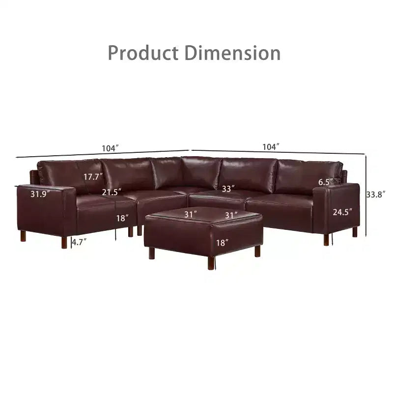 GDFStudio Darcy 104 Canapé sectionnel moderne 5 places en similicuir avec pouf