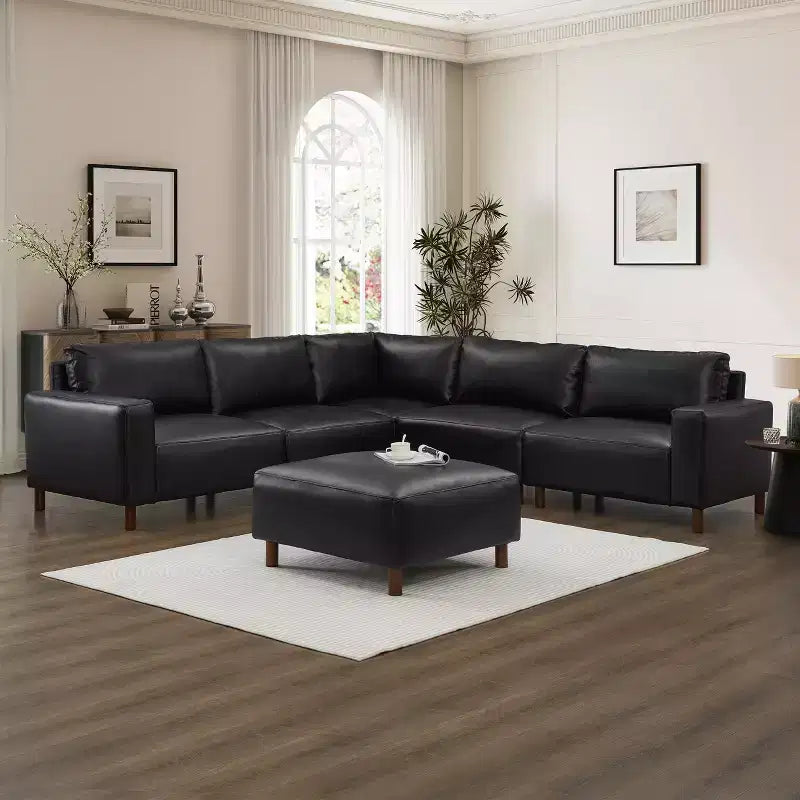 GDFStudio Darcy 104 Canapé sectionnel moderne 5 places en similicuir avec pouf