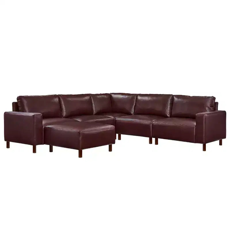 GDFStudio Darcy 104 Canapé sectionnel moderne 5 places en similicuir avec pouf