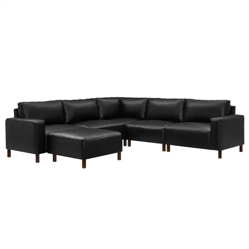 GDFStudio Darcy 104 Canapé sectionnel moderne 5 places en similicuir avec pouf