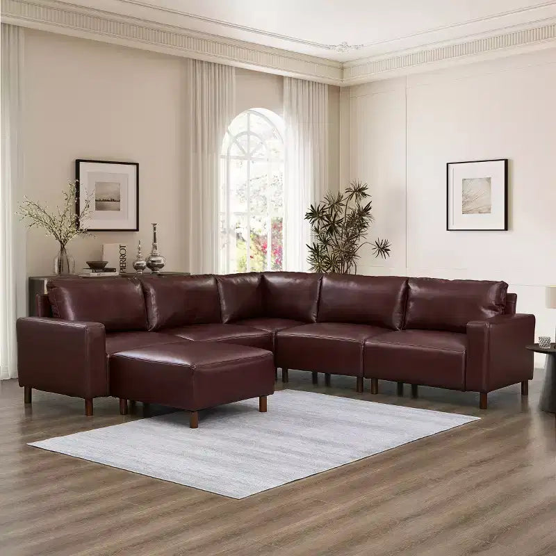 GDFStudio Darcy 104 Canapé sectionnel moderne 5 places en similicuir avec pouf