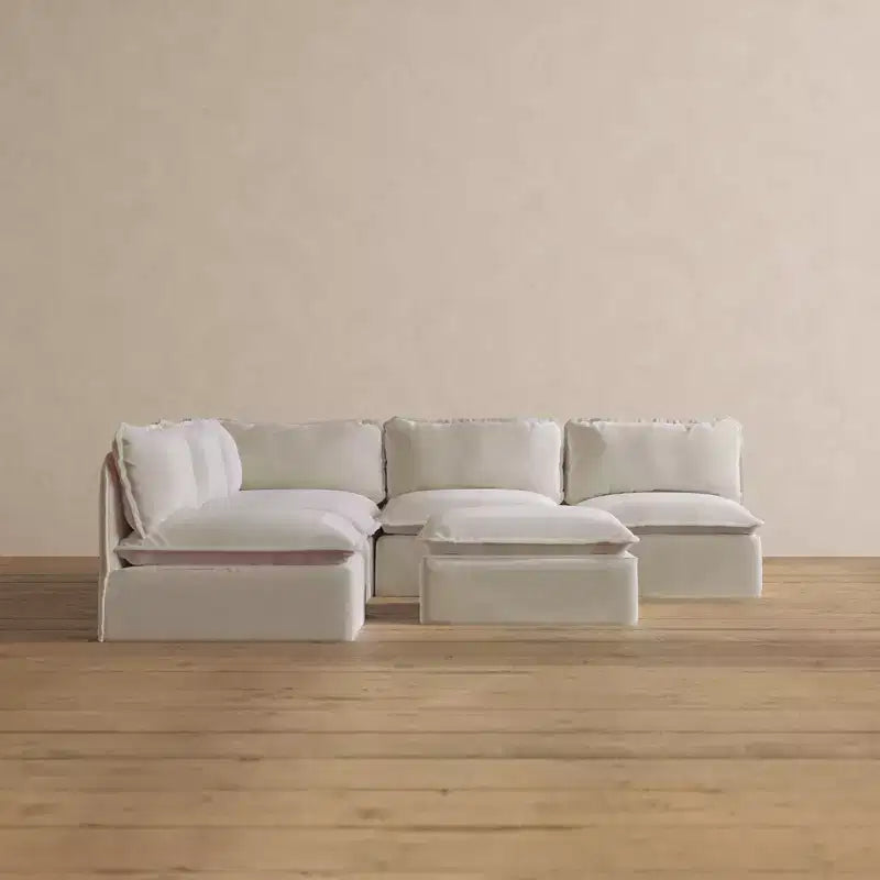 Canapé d'angle modulable lavable 5 places à extrémités ouvertes Anabei + Ottoman | Assise Memorix+ et coussin profilé