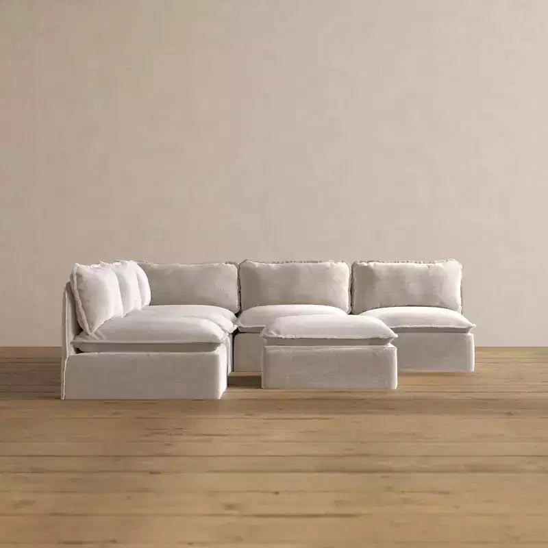 Canapé d'angle modulable lavable 5 places à extrémités ouvertes Anabei + Ottoman | Assise Memorix+ et coussin profilé