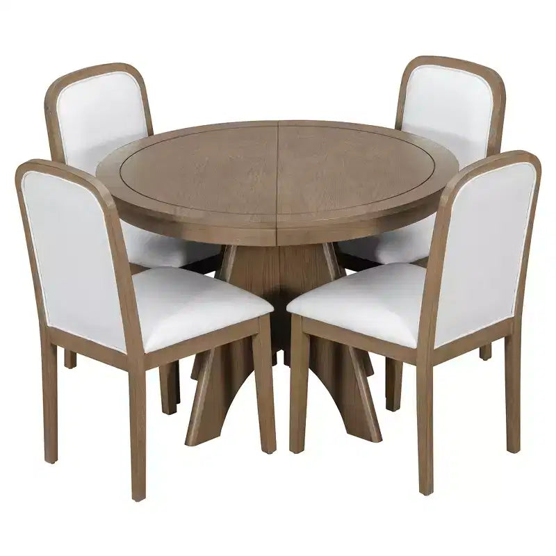 Ensemble de salle à manger extensible pour 6 personnes avec 4 chaises rembourrées, ensemble de table de cuisine rustique de style ferme avec finition vieillie