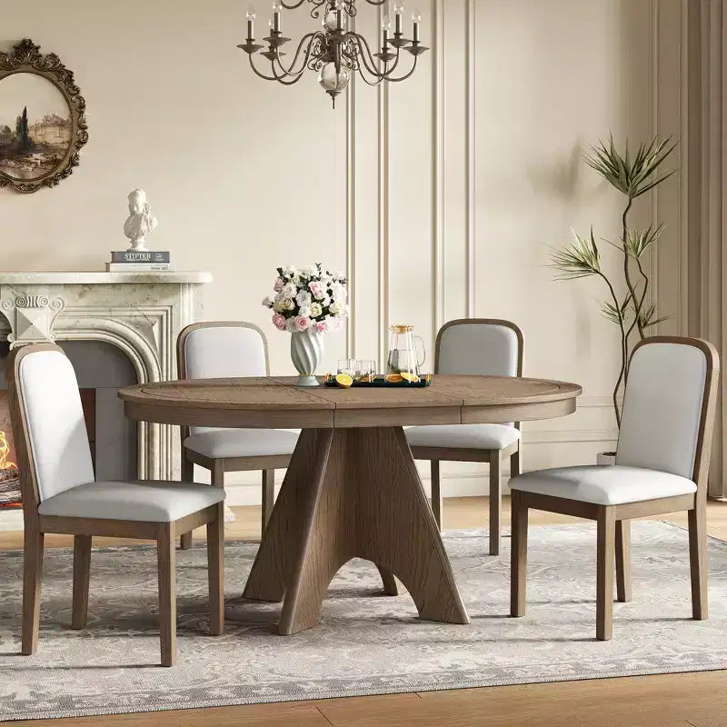 Ensemble de salle à manger extensible pour 6 personnes avec 4 chaises rembourrées, ensemble de table de cuisine rustique de style ferme avec finition vieillie
