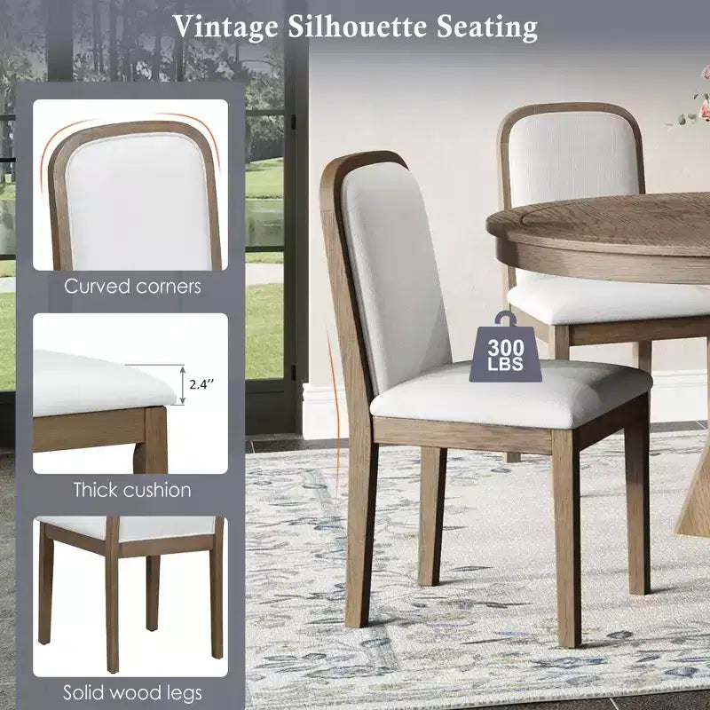 Ensemble de salle à manger extensible pour 6 personnes avec 4 chaises rembourrées, ensemble de table de cuisine rustique de style ferme avec finition vieillie