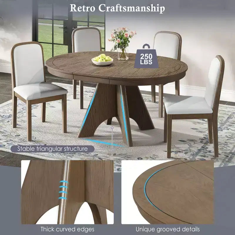 Ensemble de salle à manger extensible pour 6 personnes avec 4 chaises rembourrées, ensemble de table de cuisine rustique de style ferme avec finition vieillie