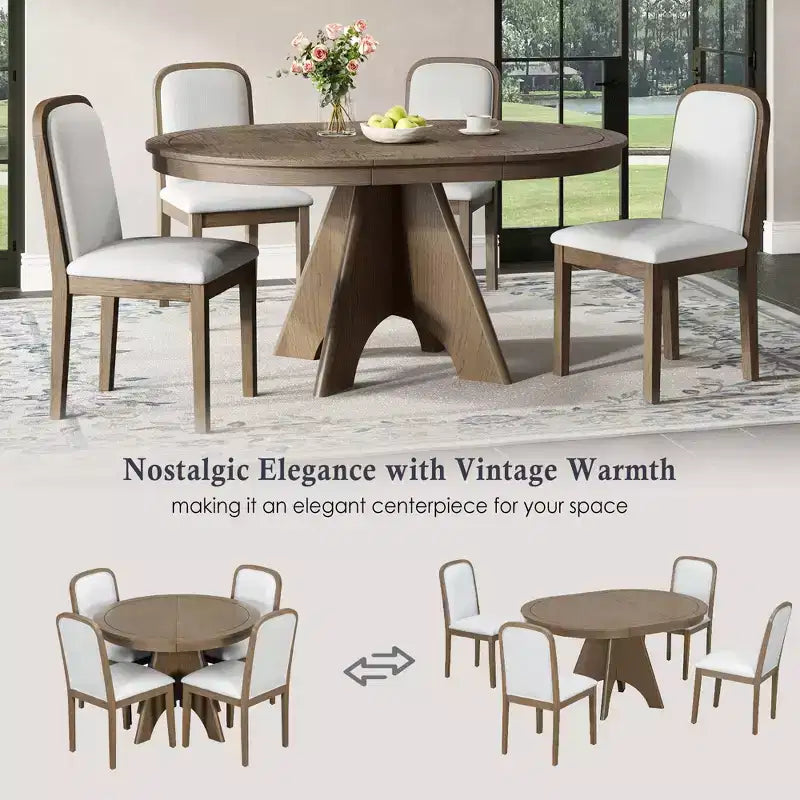 Ensemble de salle à manger extensible pour 6 personnes avec 4 chaises rembourrées, ensemble de table de cuisine rustique de style ferme avec finition vieillie