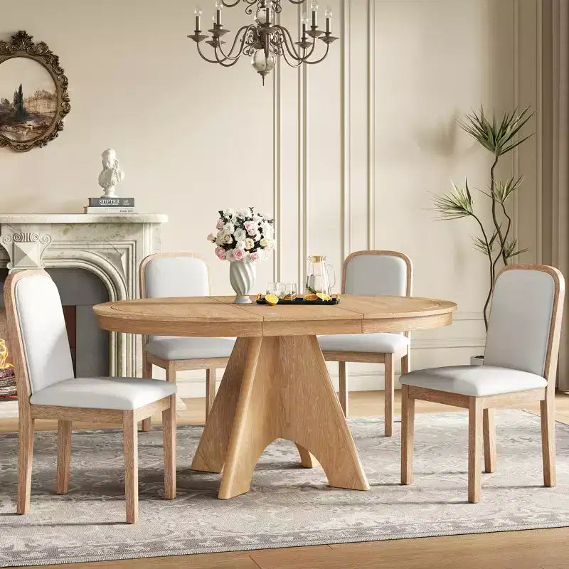Ensemble de salle à manger extensible pour 6 personnes avec 4 chaises rembourrées, ensemble de table de cuisine rustique de style ferme avec finition vieillie