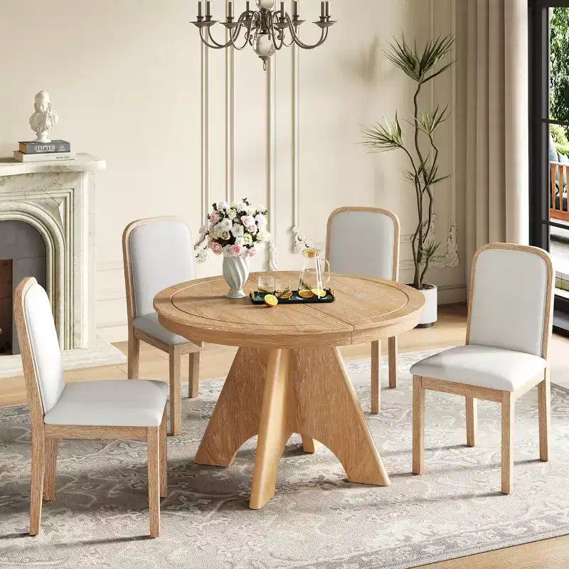 Ensemble de salle à manger extensible pour 6 personnes avec 4 chaises rembourrées, ensemble de table de cuisine rustique de style ferme avec finition vieillie