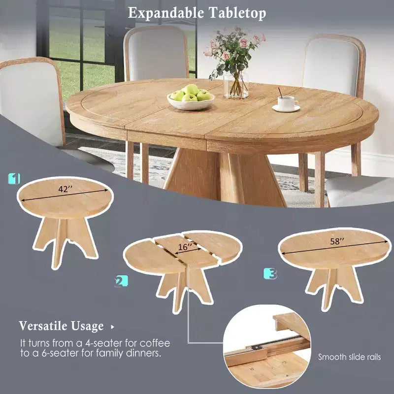 Ensemble de salle à manger extensible pour 6 personnes avec 4 chaises rembourrées, ensemble de table de cuisine rustique de style ferme avec finition vieillie