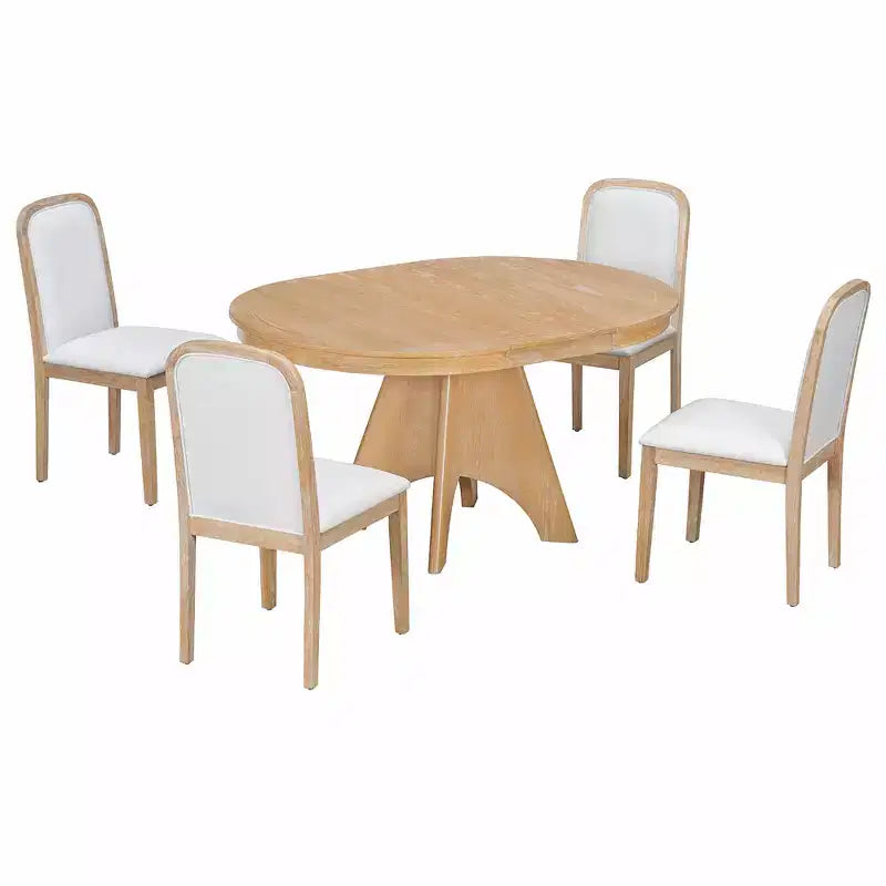 Ensemble de salle à manger extensible pour 6 personnes avec 4 chaises rembourrées, ensemble de table de cuisine rustique de style ferme avec finition vieillie