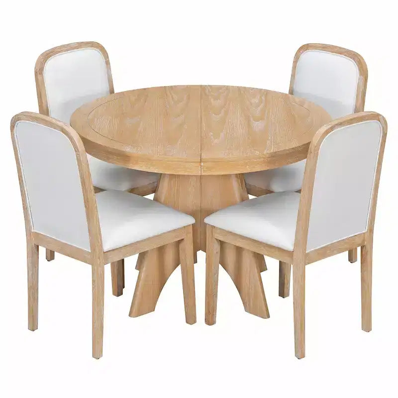 Ensemble de salle à manger extensible pour 6 personnes avec 4 chaises rembourrées, ensemble de table de cuisine rustique de style ferme avec finition vieillie