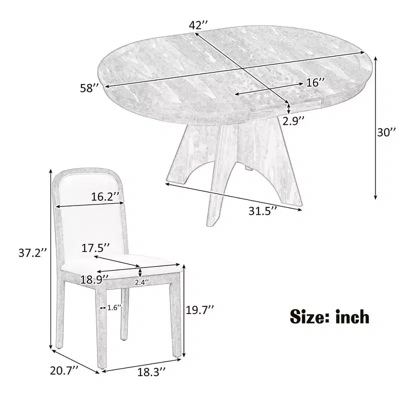 Ensemble de salle à manger extensible pour 6 personnes avec 4 chaises rembourrées, ensemble de table de cuisine rustique de style ferme avec finition vieillie