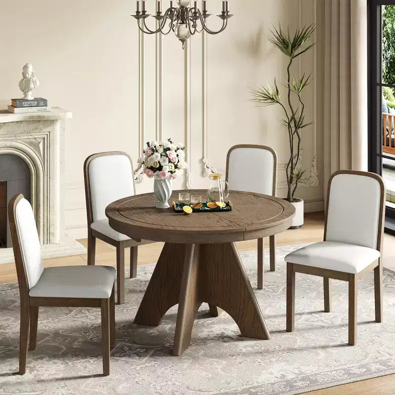 Ensemble de salle à manger extensible pour 6 personnes avec 4 chaises rembourrées, ensemble de table de cuisine rustique de style ferme avec finition vieillie