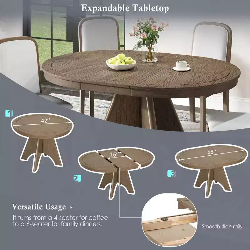 Ensemble de salle à manger extensible pour 6 personnes avec 4 chaises rembourrées, ensemble de table de cuisine rustique de style ferme avec finition vieillie