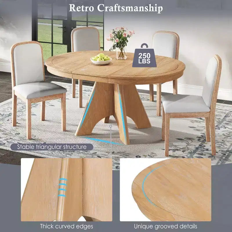 Ensemble de salle à manger extensible pour 6 personnes avec 4 chaises rembourrées, ensemble de table de cuisine rustique de style ferme avec finition vieillie