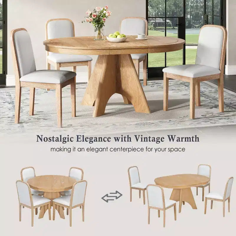 Ensemble de salle à manger extensible pour 6 personnes avec 4 chaises rembourrées, ensemble de table de cuisine rustique de style ferme avec finition vieillie