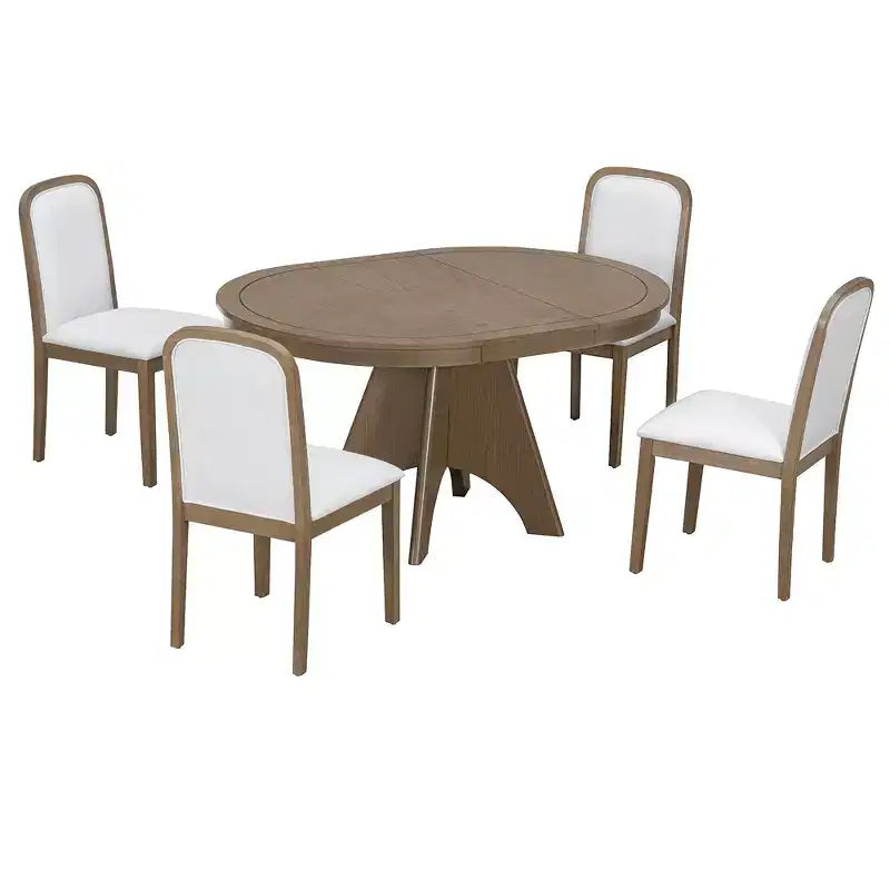 Ensemble de salle à manger extensible pour 6 personnes avec 4 chaises rembourrées, ensemble de table de cuisine rustique de style ferme avec finition vieillie