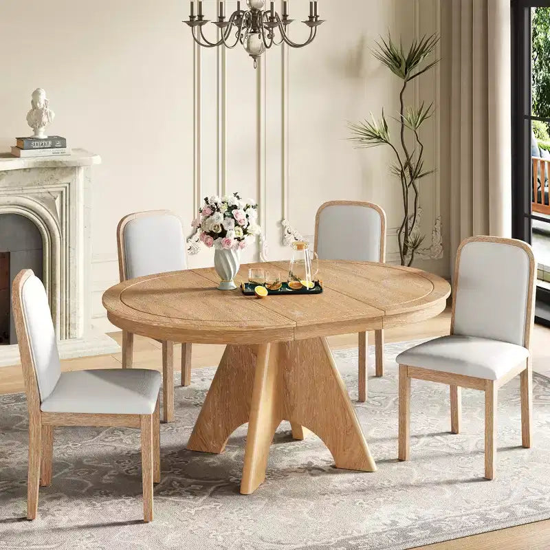 Ensemble de salle à manger extensible pour 6 personnes avec 4 chaises rembourrées, ensemble de table de cuisine rustique de style ferme avec finition vieillie
