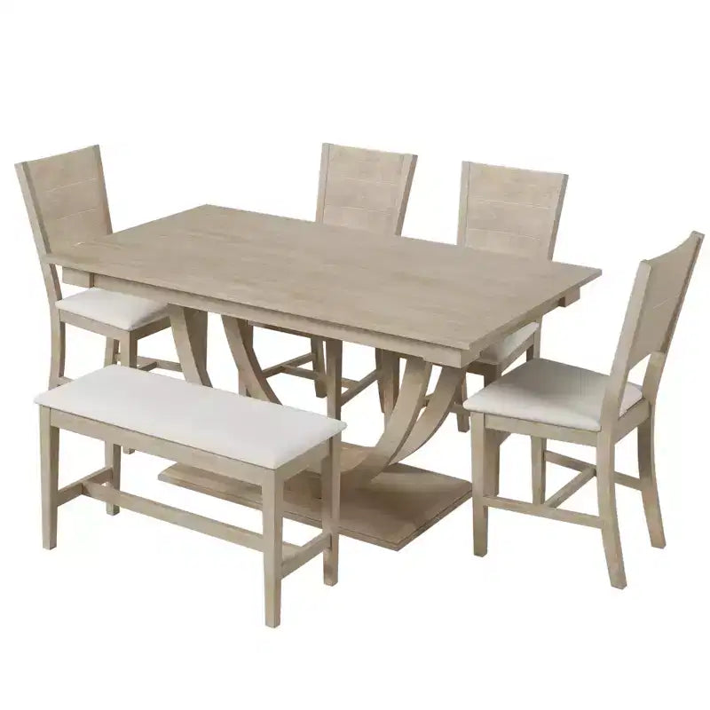 Ensemble de salle à manger 6 pièces pour 6 personnes, ensemble de table de cuisine familiale avec chaises de salle à manger et banc rembourrés ergonomiques - ModernLuxe