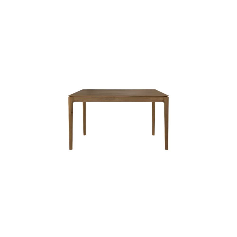 Table à manger extensible contemporaine en chêne massif avec plateau rectangulaire et piètement ajouré pour salle à manger