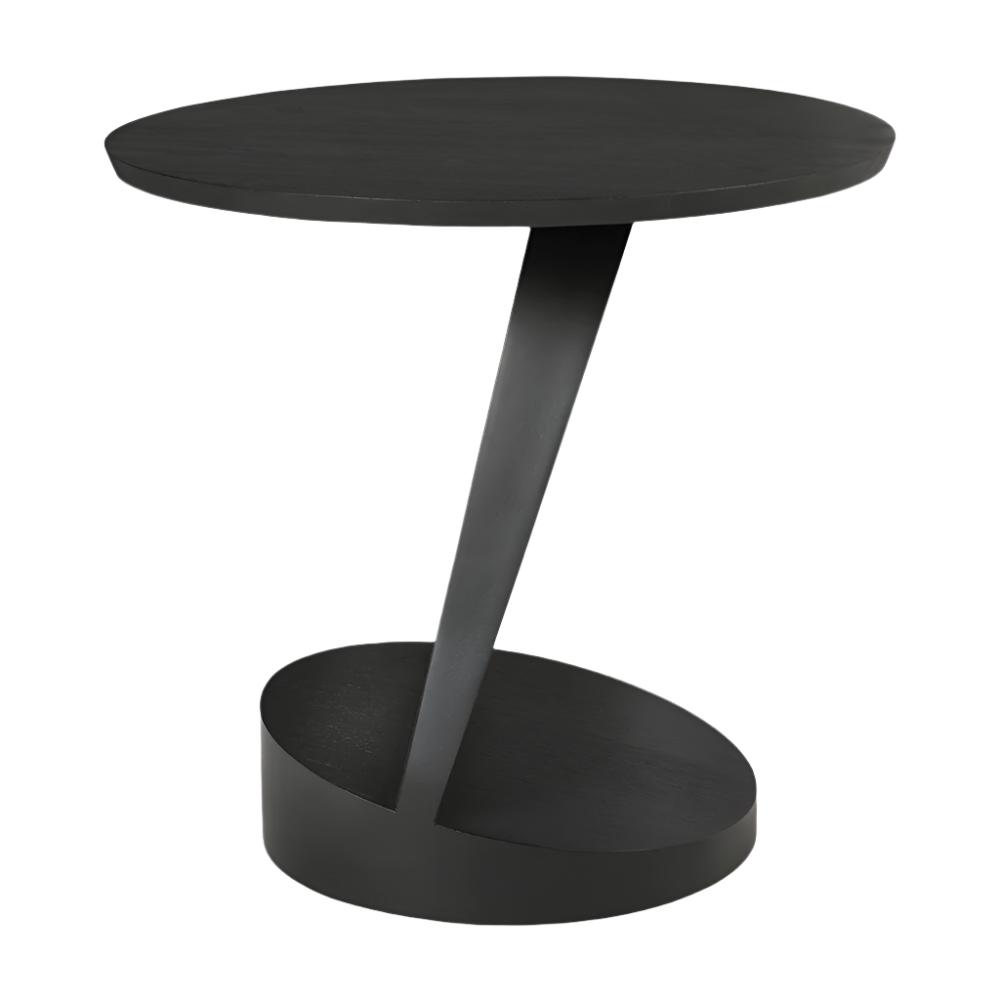 Table d'appoint sculpturale en teck massif avec plateau rond et piètement dynamique à espace négatif pour salon