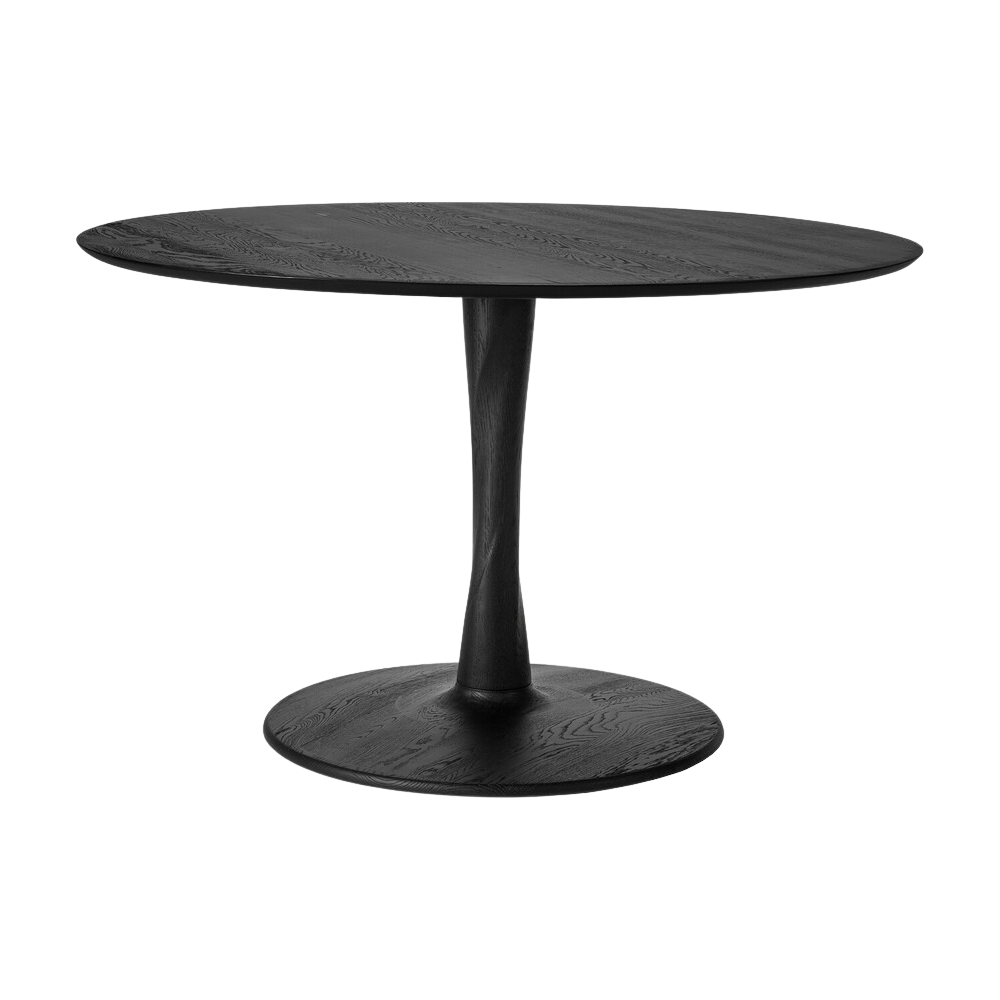 Table à manger sculpturale en chêne avec plateau rond et pied torsadé pour salle à manger