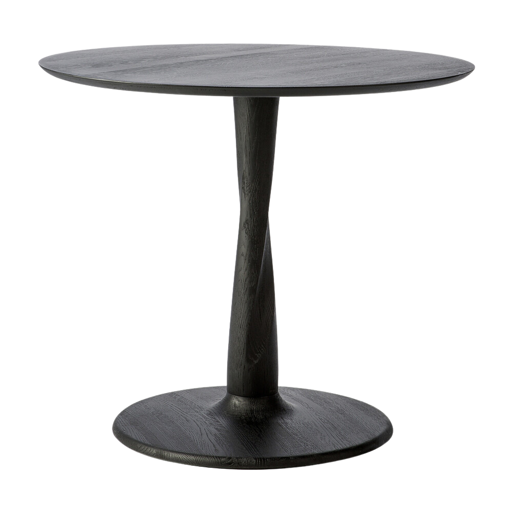 Table à manger sculpturale en chêne avec plateau rond et pied torsadé pour salle à manger