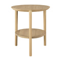Table d'appoint contemporaine en bois de chêne avec plateau rond et étagère de présentation pour salon