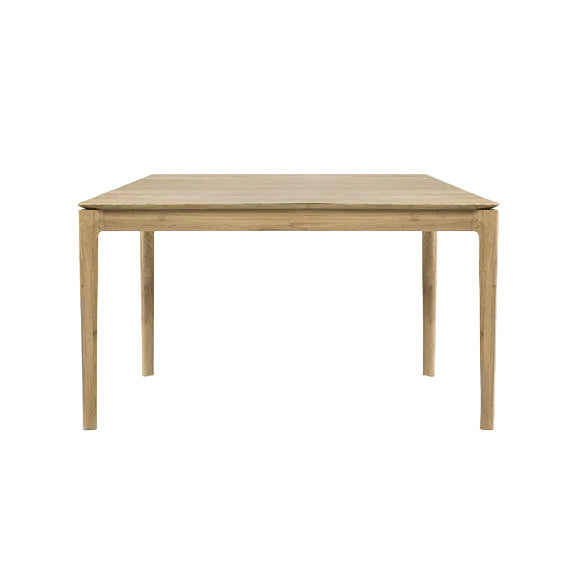 Table à manger extensible contemporaine en chêne massif avec plateau rectangulaire et piètement ajouré pour salle à manger