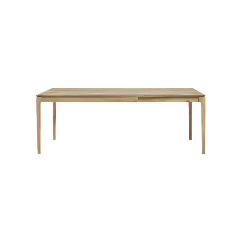 Table à manger extensible contemporaine en chêne massif avec plateau rectangulaire et piètement ajouré pour salle à manger
