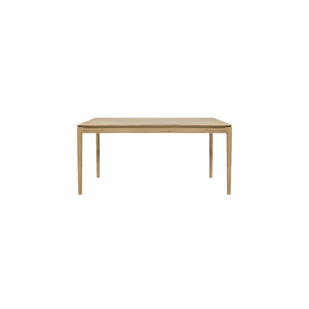 Table à manger extensible contemporaine en chêne massif avec plateau rectangulaire et piètement ajouré pour salle à manger