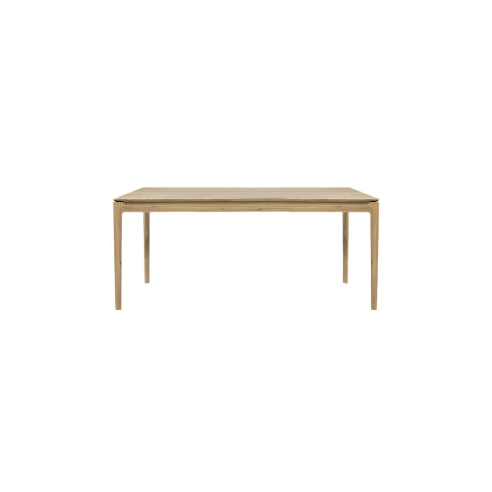 Table à manger extensible contemporaine en chêne massif avec plateau rectangulaire et piètement ajouré pour salle à manger