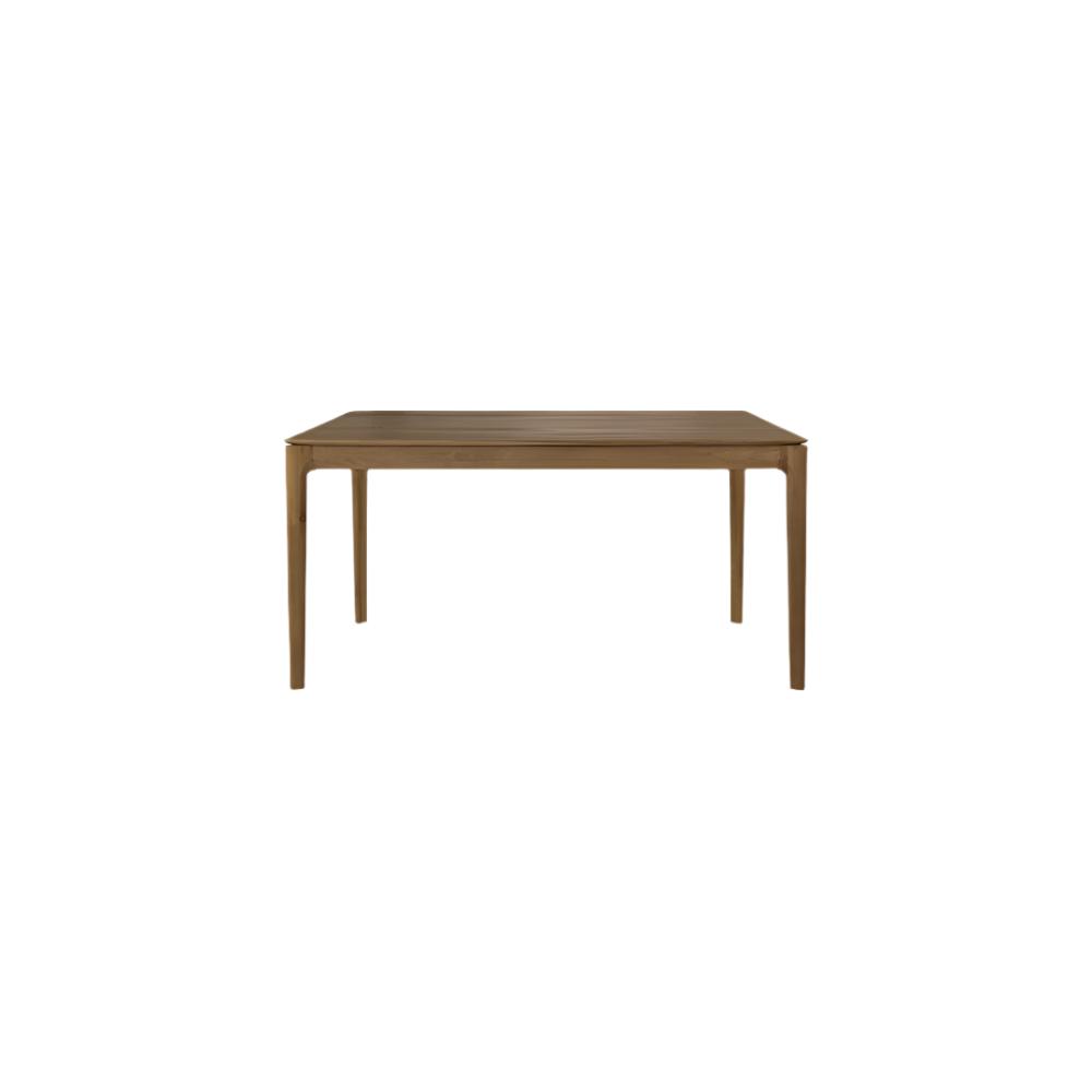Table à manger extensible contemporaine en chêne massif avec plateau rectangulaire et piètement ajouré pour salle à manger
