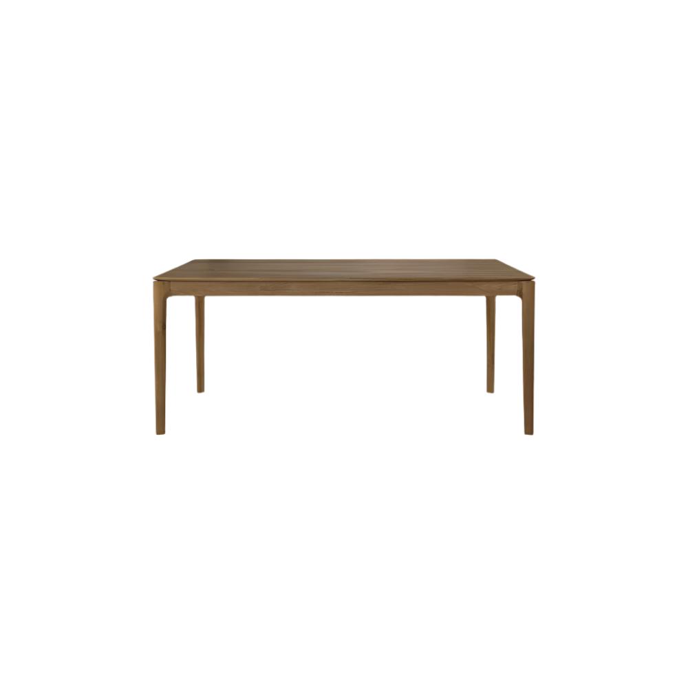 Table à manger extensible contemporaine en chêne massif avec plateau rectangulaire et piètement ajouré pour salle à manger
