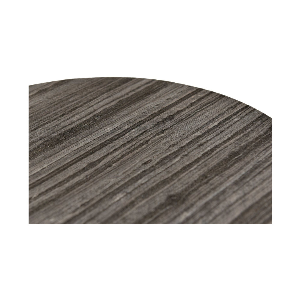 Table d'appoint moderne en marbre et laiton avec plateau gris et piédestal cylindrique blanc pour salon