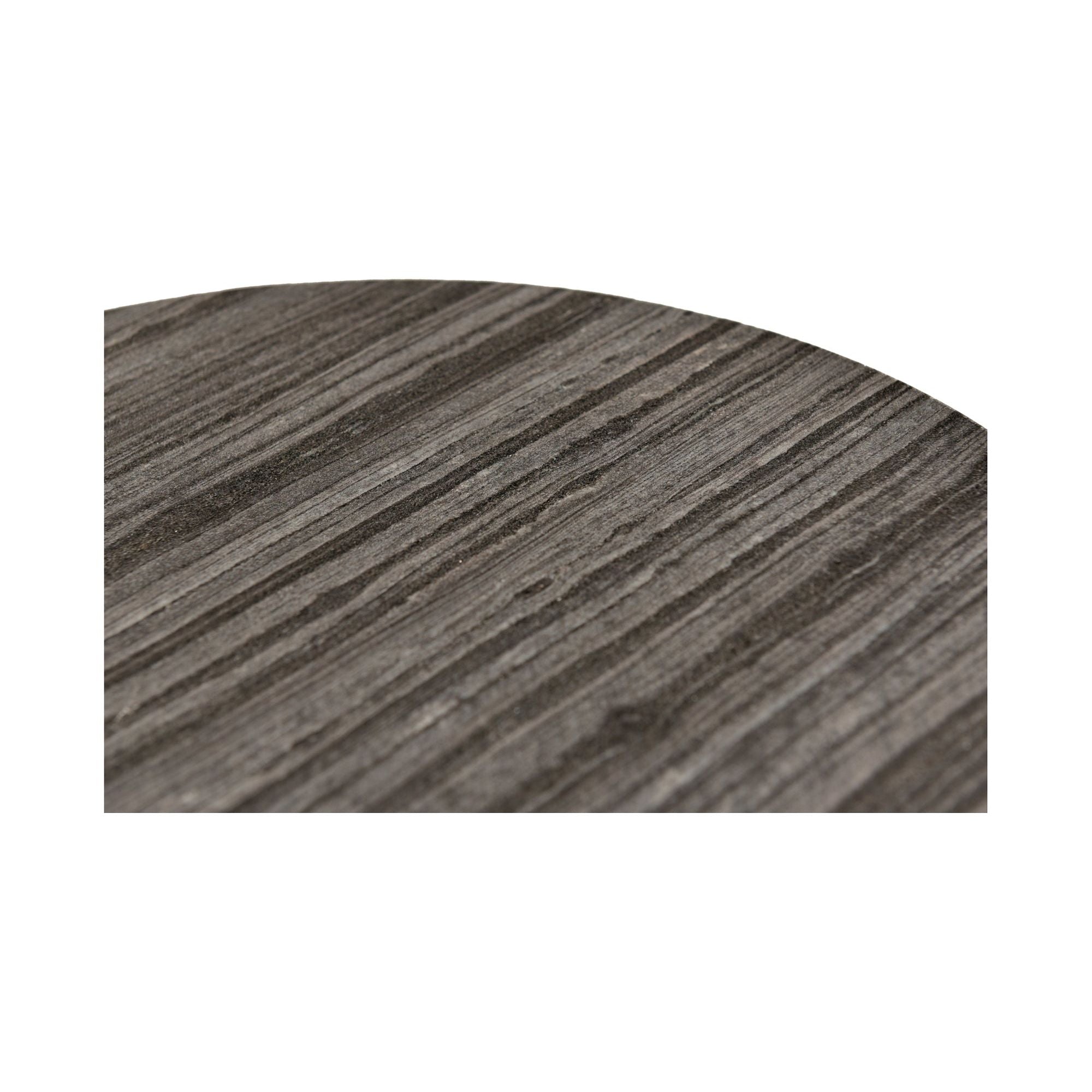 Table d'appoint moderne en marbre et laiton avec plateau gris et piédestal cylindrique blanc pour salon