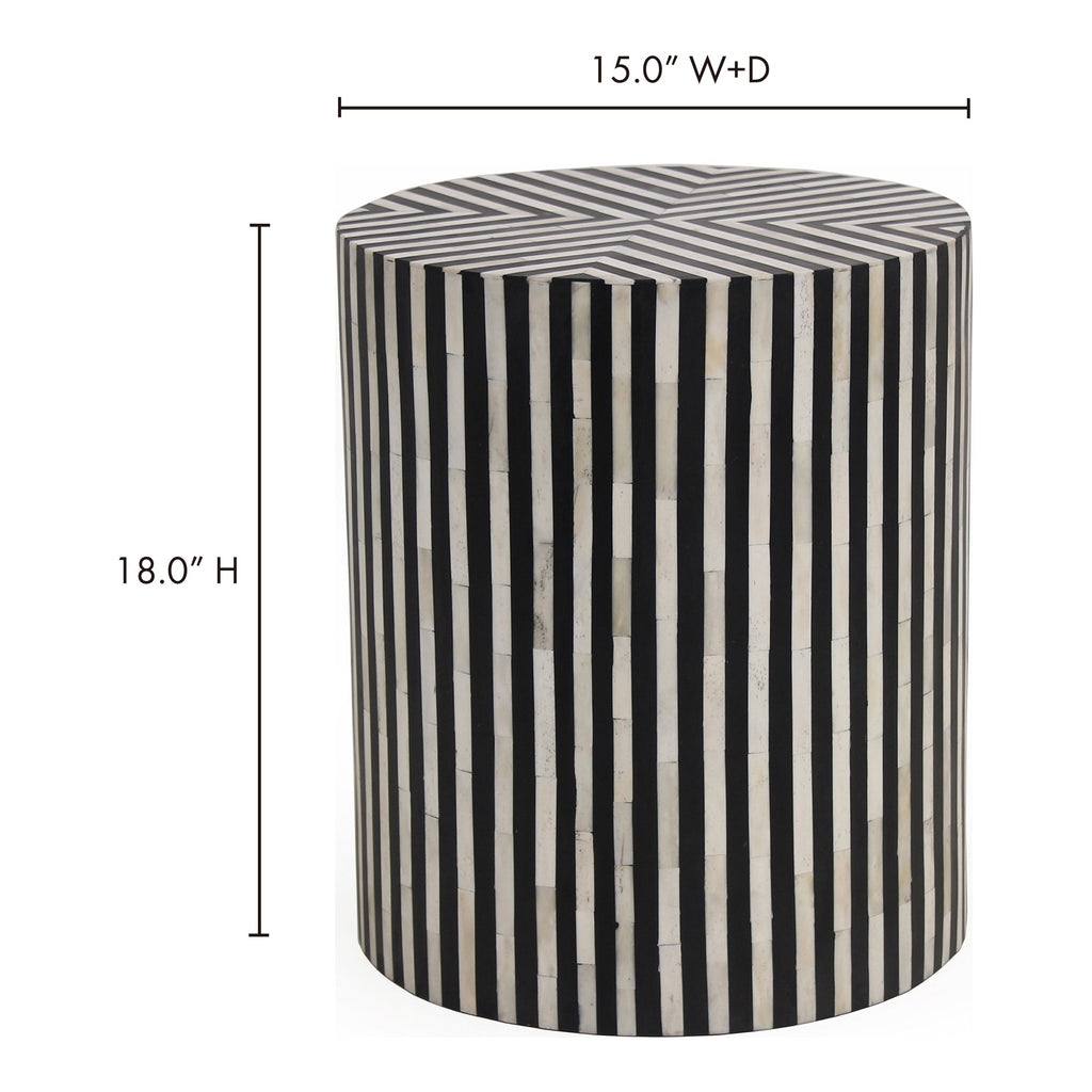 Table d'appoint éclectique en os de chameau et résine, motif mosaïque cylindrique pour salon