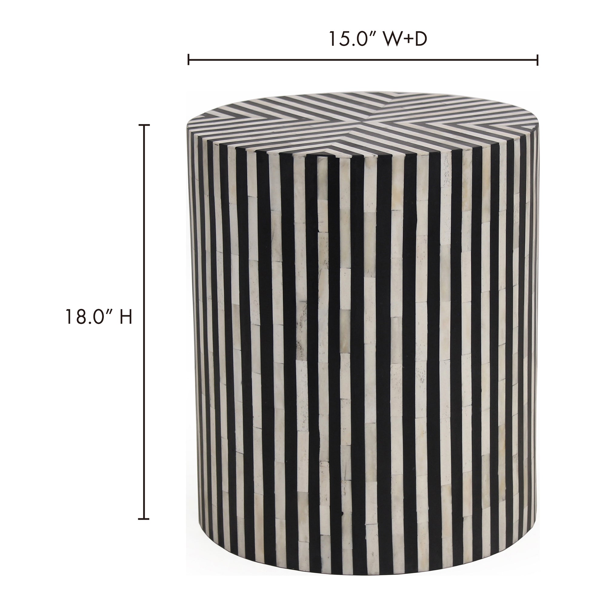 Table d'appoint éclectique en os de chameau et résine, motif mosaïque cylindrique pour salon
