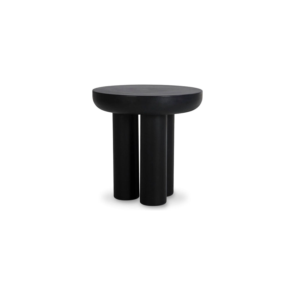 Table d'appoint d'extérieur en béton fibré et fer, avec plateau en dalle monolithique pour patio