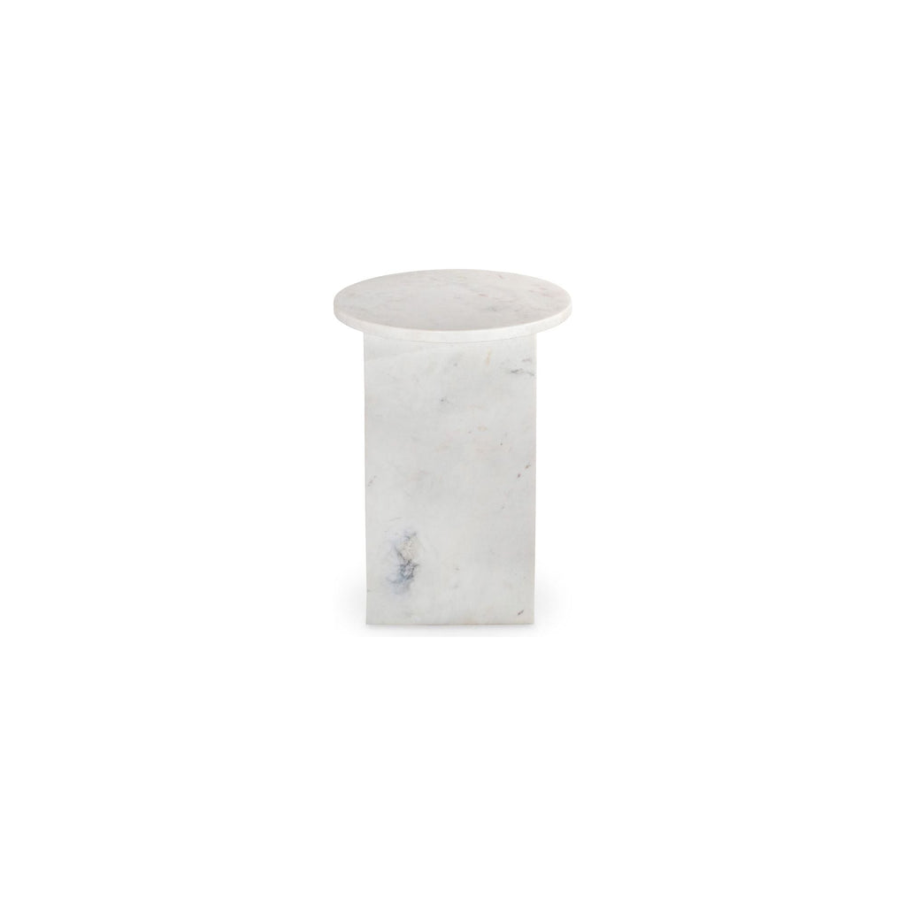 Table d'appoint contemporaine en marbre massif avec plateau rond et base sculpturale audacieuse pour le salon
