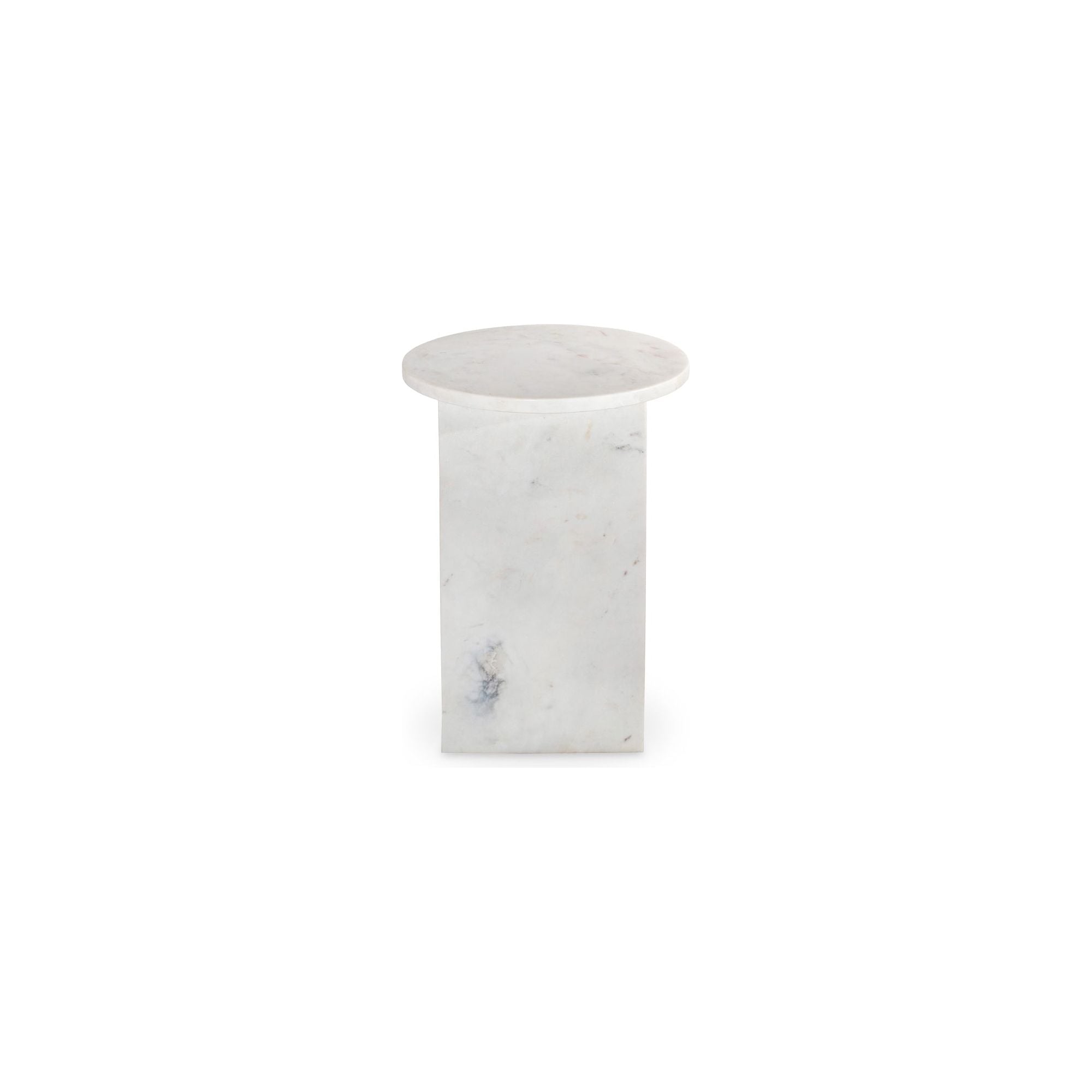 Table d'appoint contemporaine en marbre massif avec plateau rond et base sculpturale audacieuse pour le salon