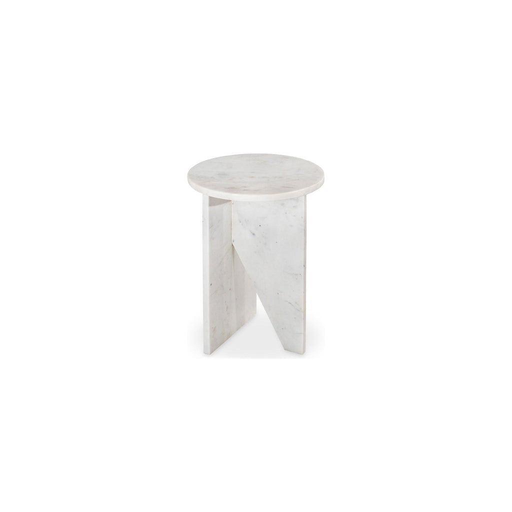 Table d'appoint contemporaine en marbre massif avec plateau rond et base sculpturale audacieuse pour le salon