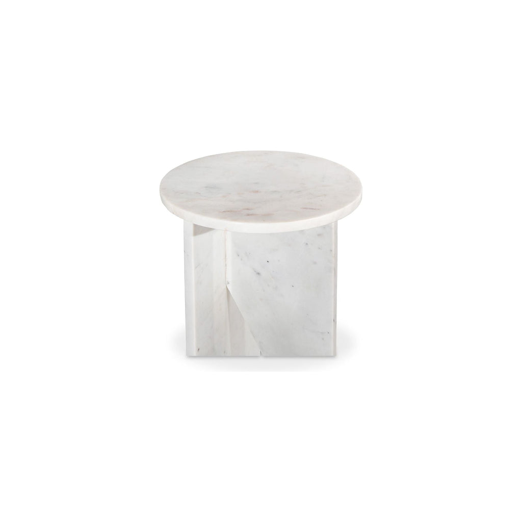Table d'appoint contemporaine en marbre massif avec plateau rond et base sculpturale audacieuse pour le salon