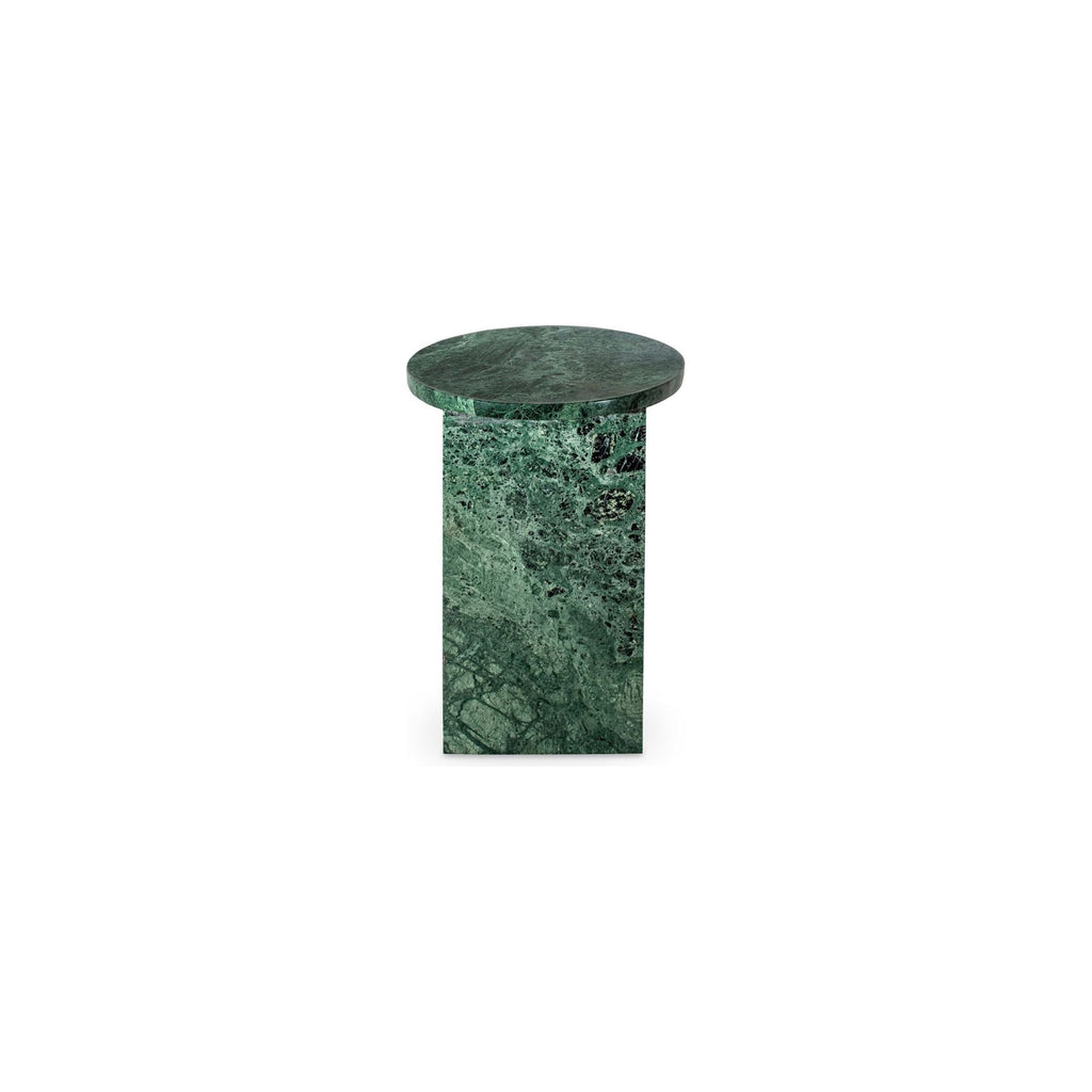 Table d'appoint contemporaine en marbre massif avec plateau rond et base sculpturale audacieuse pour le salon